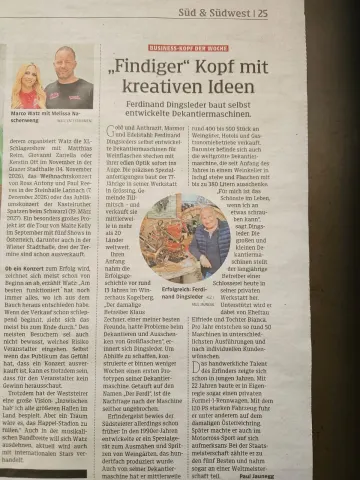 Zeitungsporträt über Ferdinand Dingsleder: Findiger Kopf mit kreativen Ideen